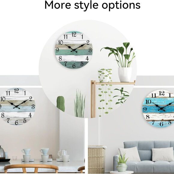 Wall Clock, Beach Themed Blue Wall Clocks Battery Operated Silent Non-Ticking, 8 - Picture 3 of 9